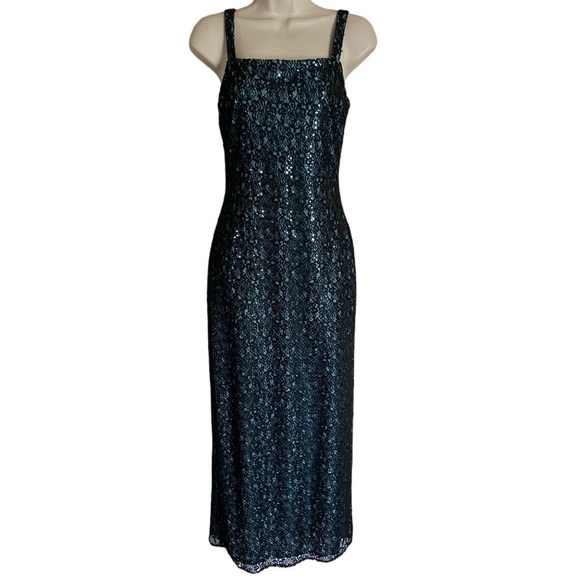 Gunne Sax Jessica McClintock Vintage Black Lace Maxi Dress Y2K Sequin Whimsygoth - Picture 1 of 6